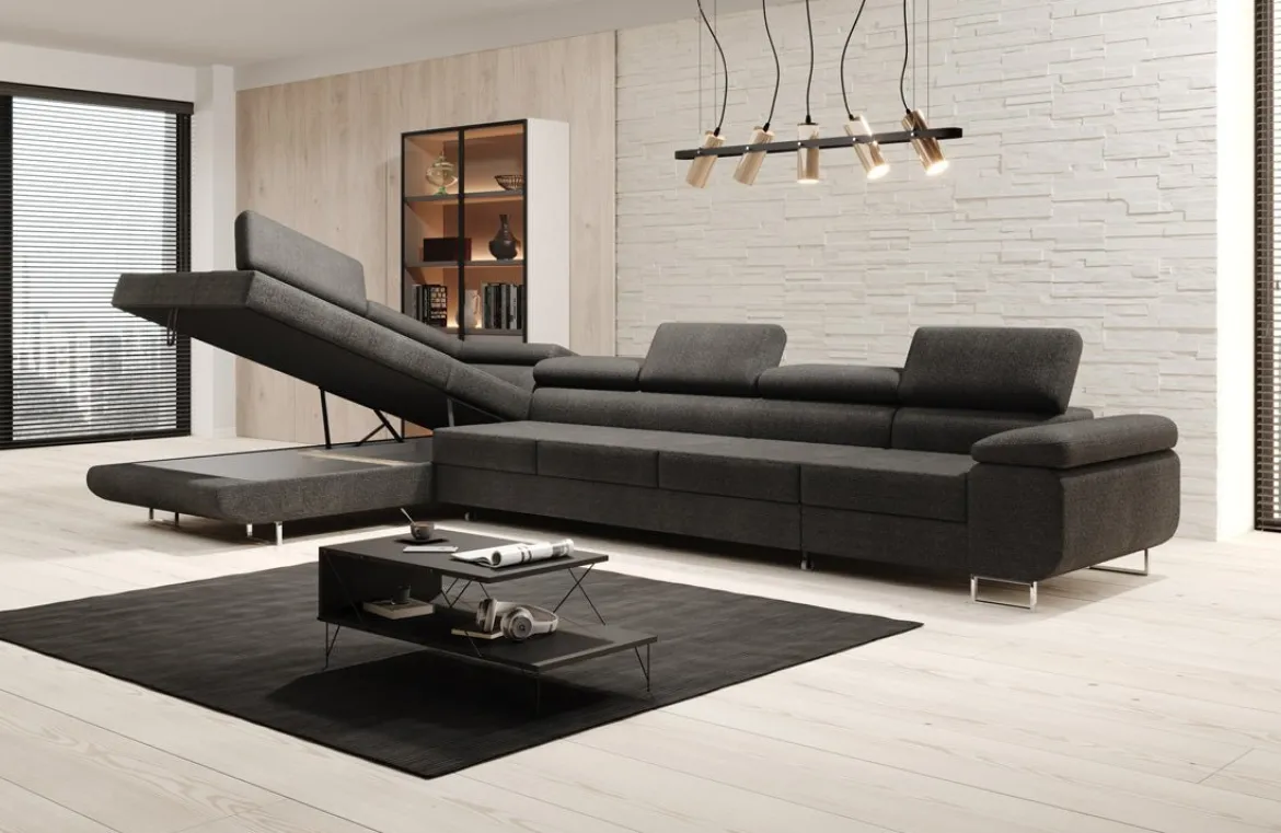 Designer Ecksofa Maxi mit Schlaf - und Klappfunktion in Bouclé