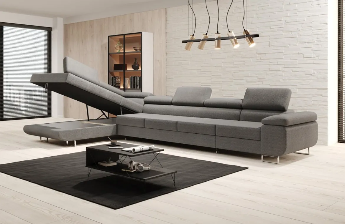 Designer Ecksofa Maxi mit Schlaf - und Klappfunktion in Bouclé