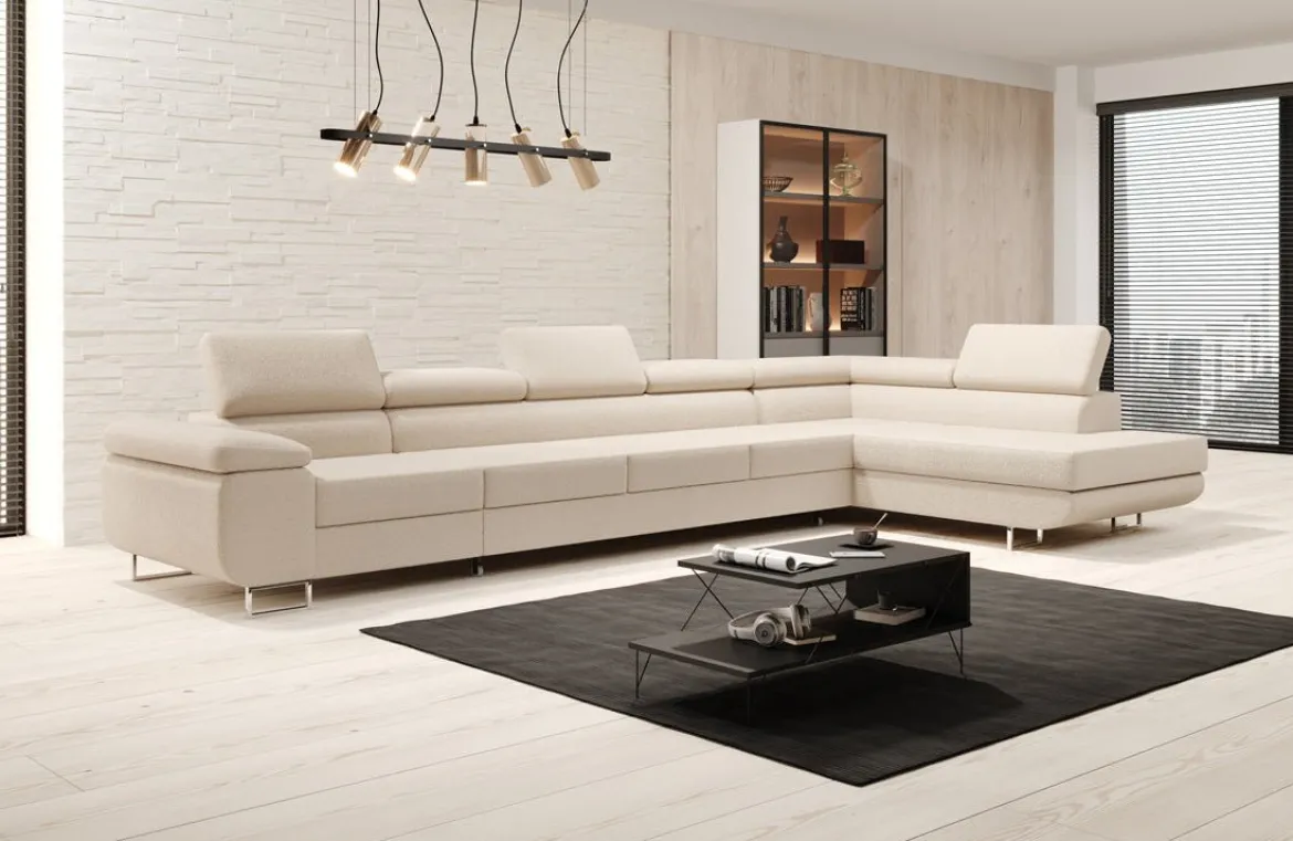 Designer Ecksofa Maxi mit Schlaf - und Klappfunktion in Bouclé