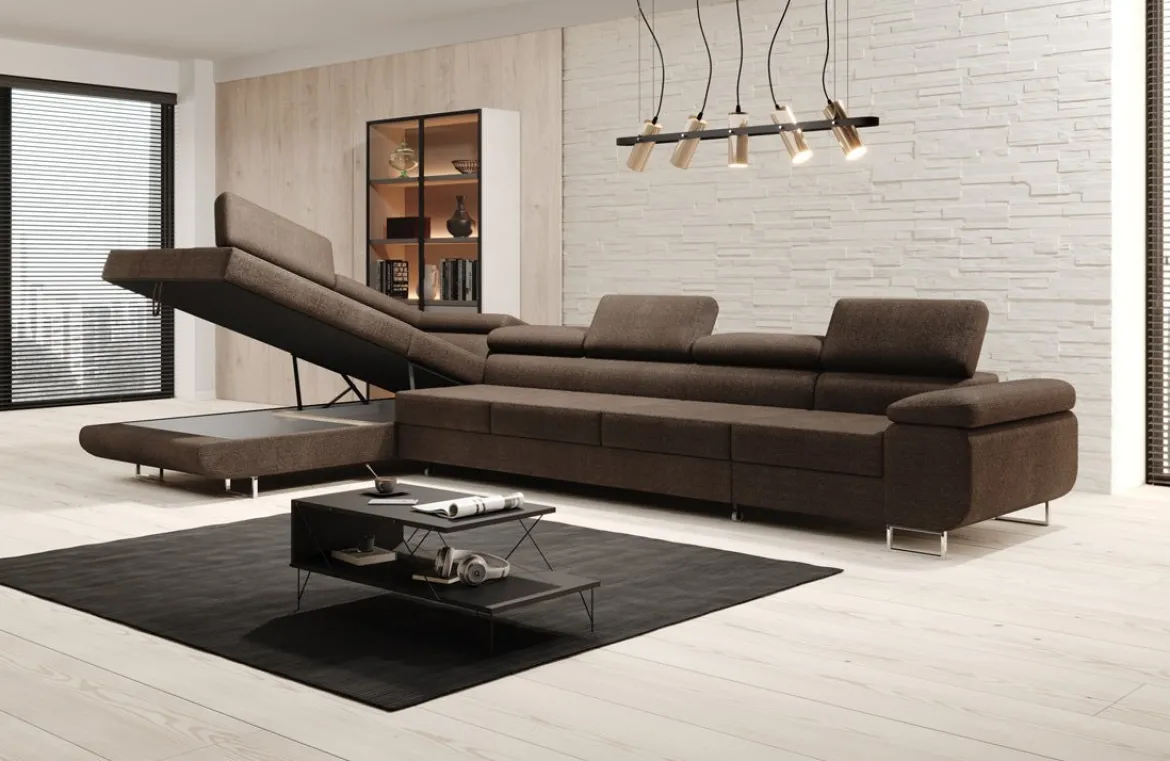 Designer Ecksofa Maxi mit Schlaf - und Klappfunktion in Bouclé
