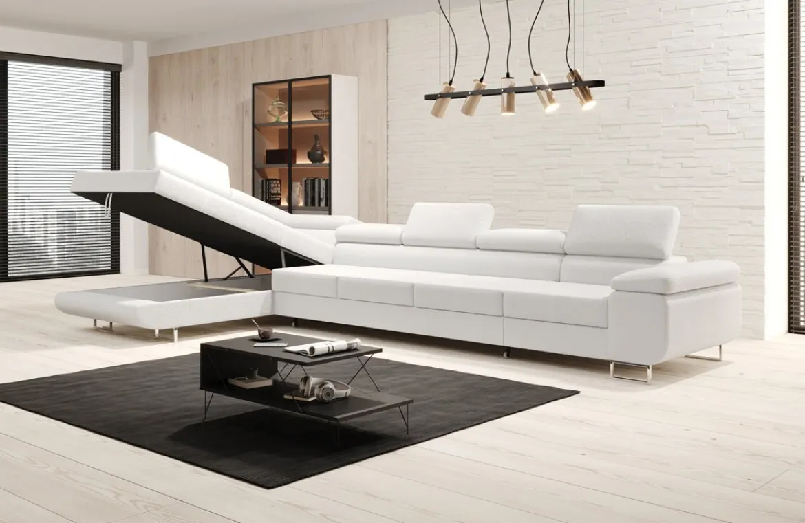 Designer Ecksofa Maxi mit Schlaf - und Klappfunktion in Bouclé