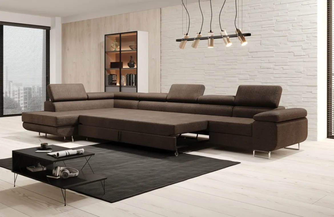 Designer Ecksofa Maxi mit Schlaf - und Klappfunktion in Bouclé