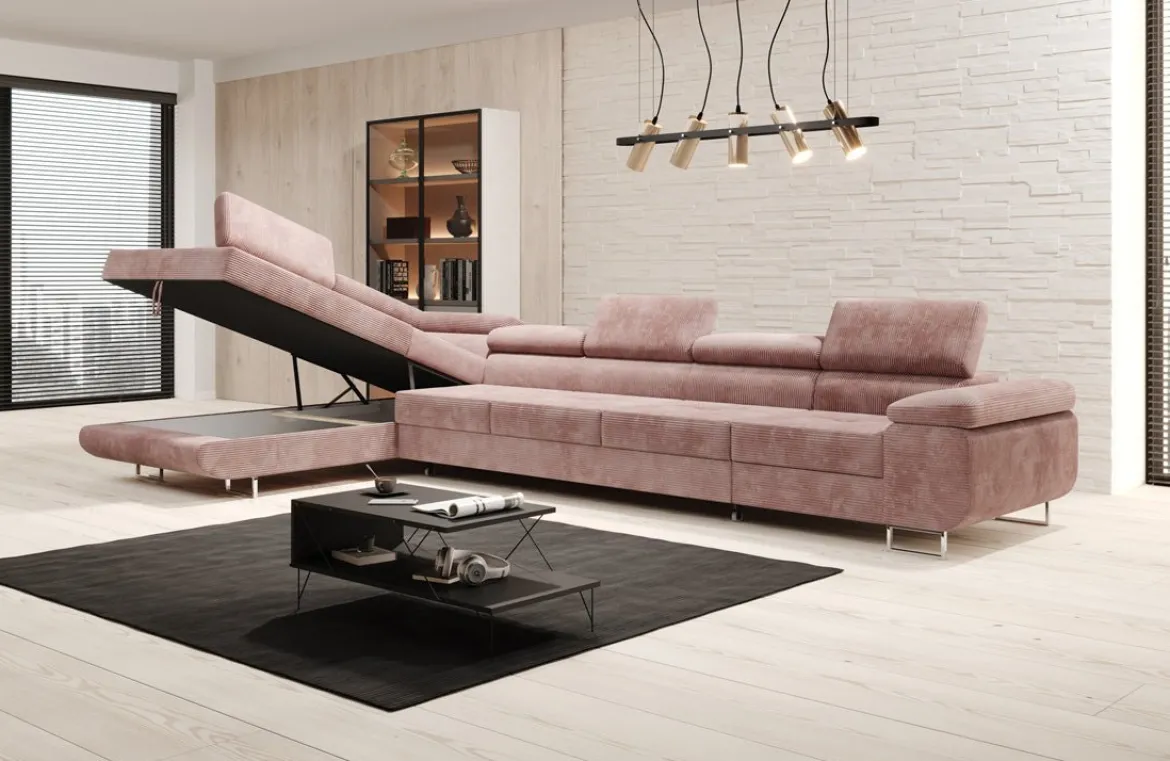 Designer Ecksofa Maxi mit Schlaf - und Klappfunktion in Cord