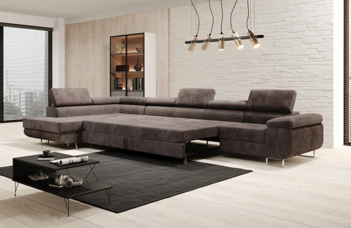Designer Ecksofa Maxi mit Schlaf - und Klappfunktion in Cord