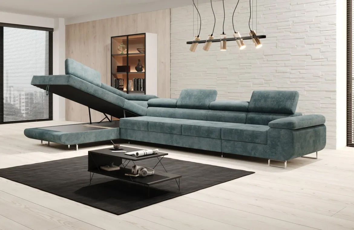 Designer Ecksofa Maxi mit Schlaf - und Klappfunktion in Cord