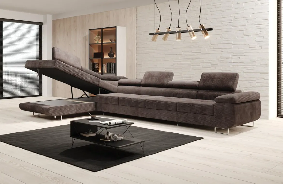 Designer Ecksofa Maxi mit Schlaf - und Klappfunktion in Cord