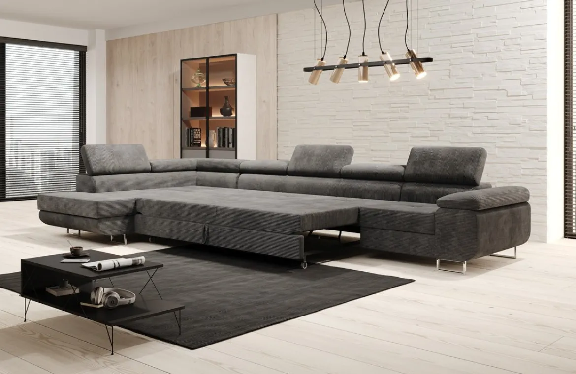 Designer Ecksofa Maxi mit Schlaf - und Klappfunktion in Cord