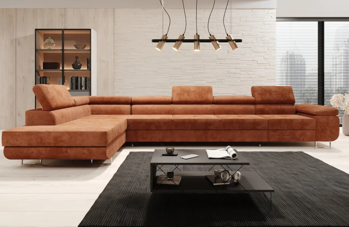 Designer Ecksofa Maxi mit Schlaf - und Klappfunktion in Cord
