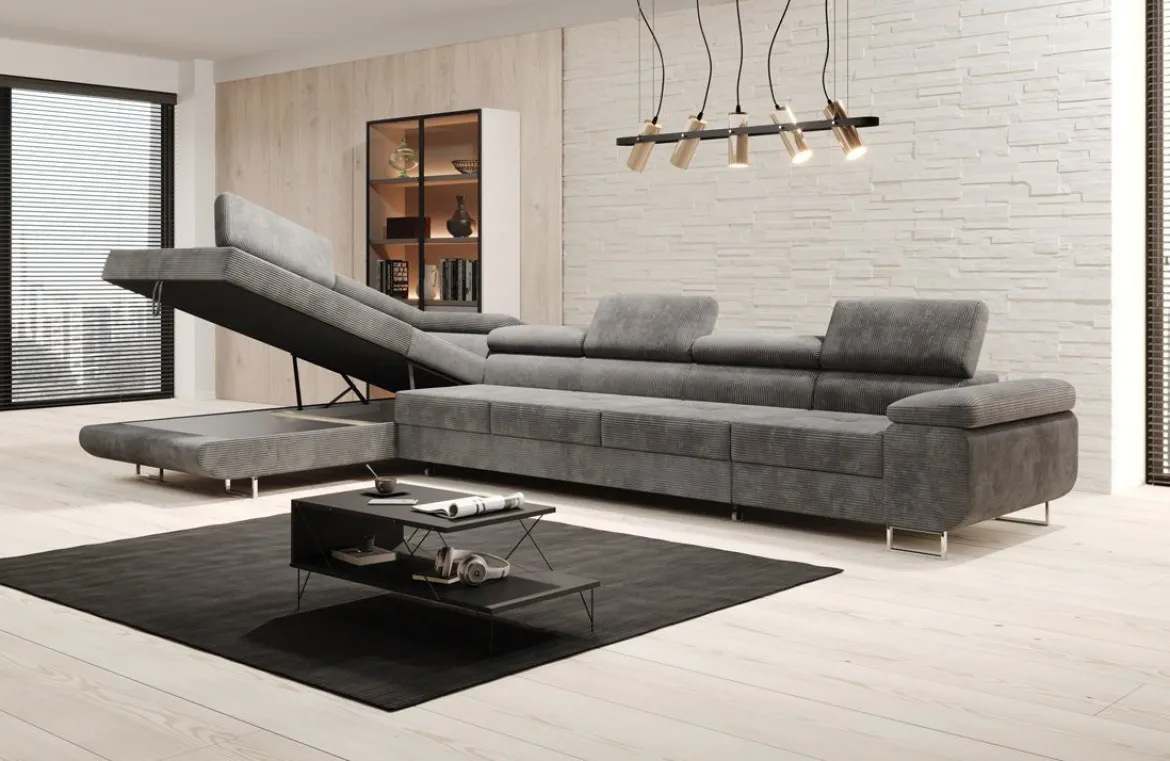 Designer Ecksofa Maxi mit Schlaf - und Klappfunktion in Cord