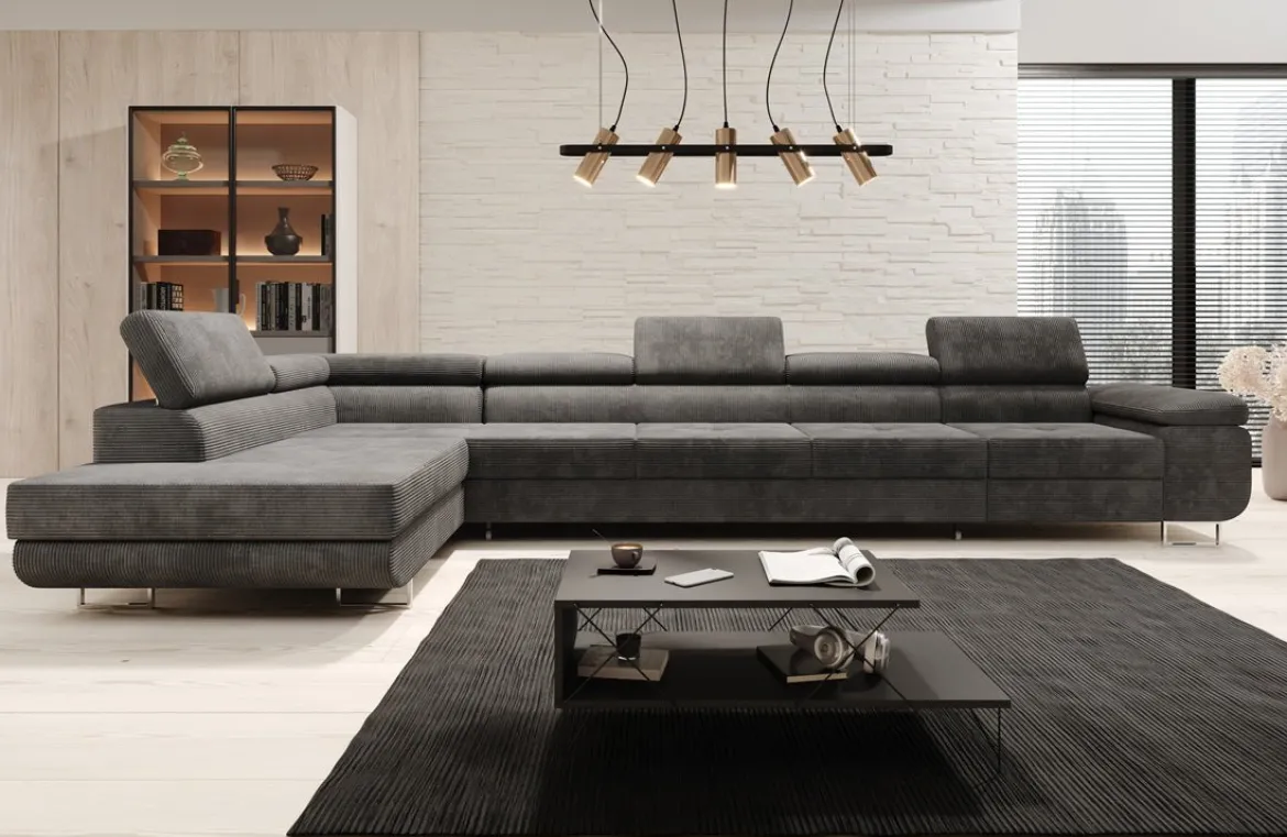 Designer Ecksofa Maxi mit Schlaf - und Klappfunktion in Cord