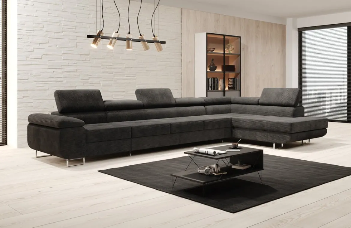 Designer Ecksofa Maxi mit Schlaf - und Klappfunktion in Cord