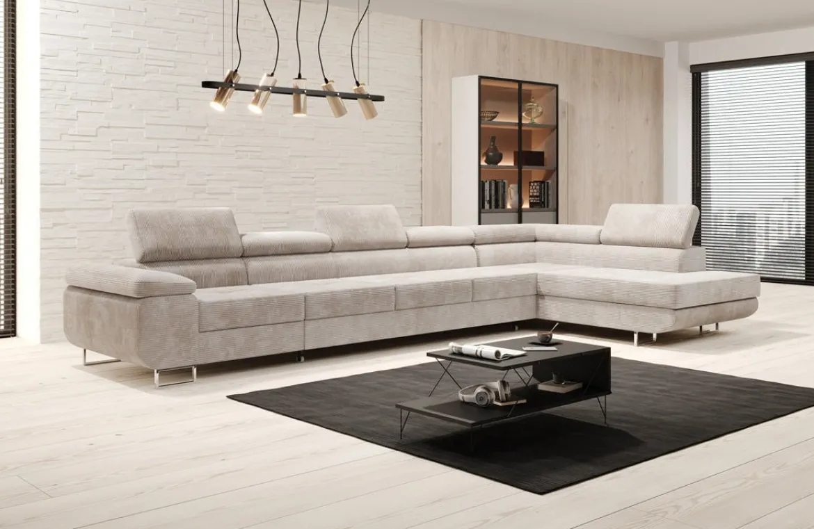 Designer Ecksofa Maxi mit Schlaf - und Klappfunktion in Cord