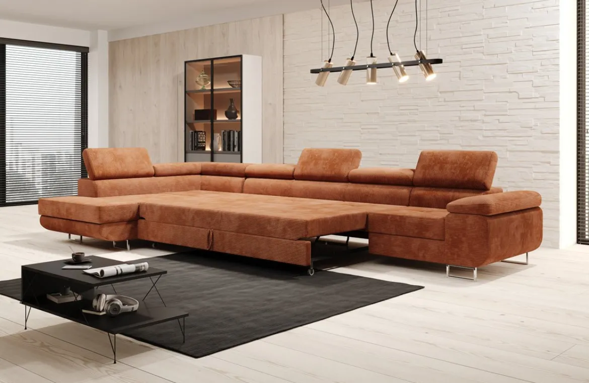 Designer Ecksofa Maxi mit Schlaf - und Klappfunktion in Cord