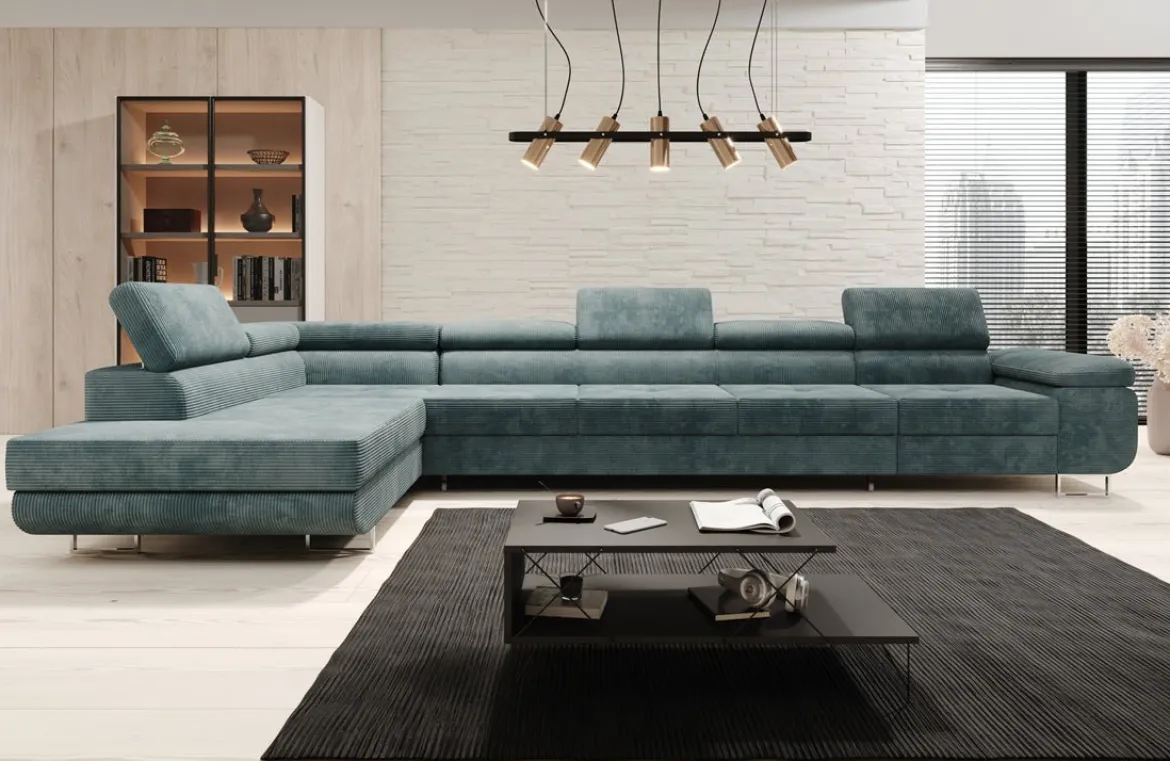 Designer Ecksofa Maxi mit Schlaf - und Klappfunktion in Cord