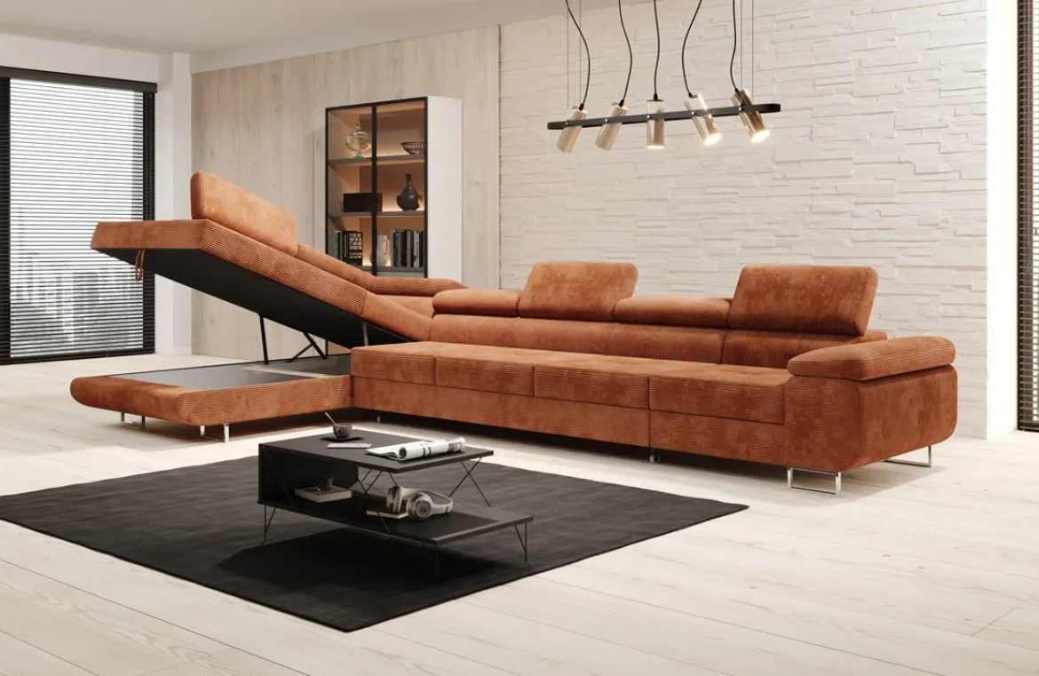 Designer Ecksofa Maxi mit Schlaf - und Klappfunktion in Cord