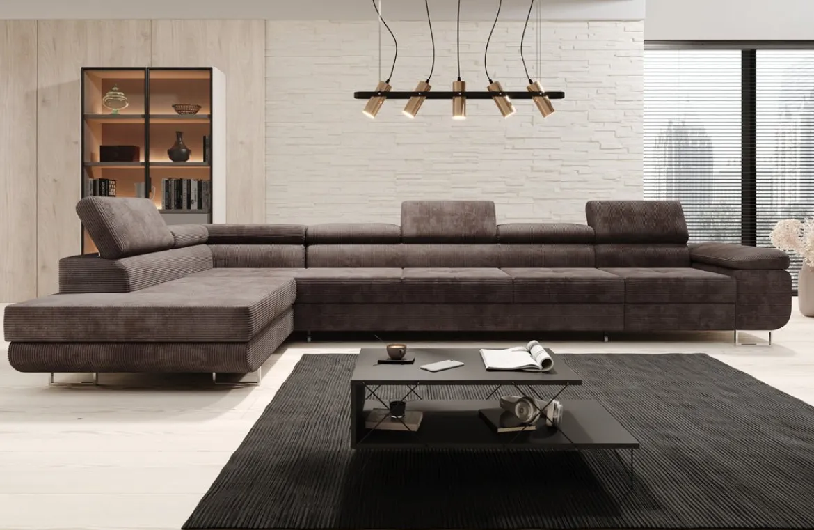 Designer Ecksofa Maxi mit Schlaf - und Klappfunktion in Cord