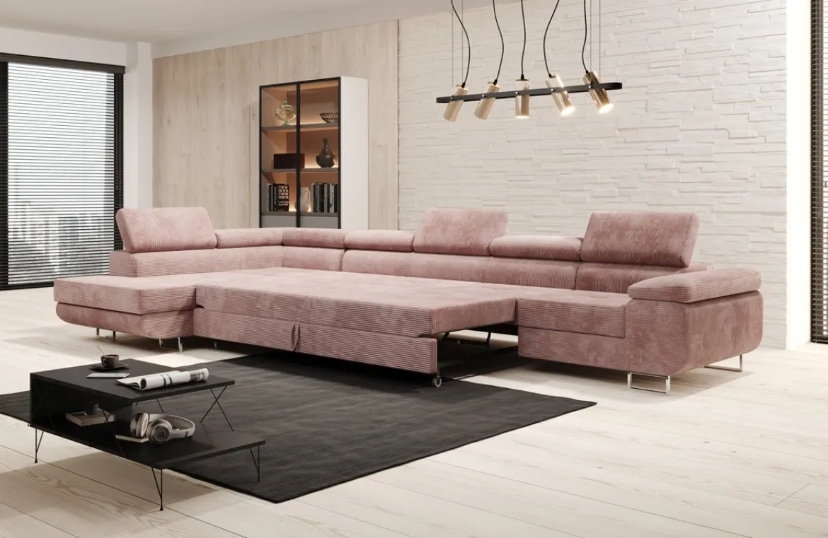 Designer Ecksofa Maxi mit Schlaf - und Klappfunktion in Cord