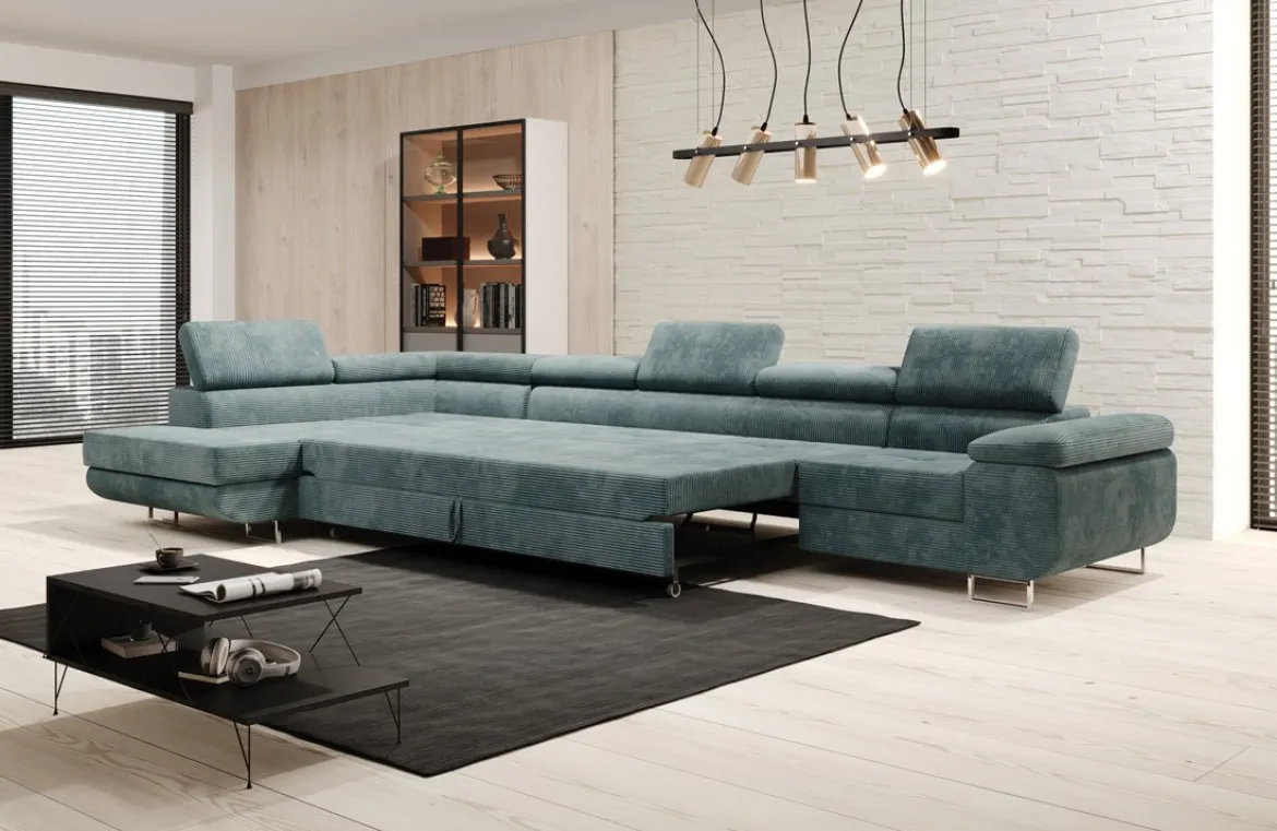 Designer Ecksofa Maxi mit Schlaf - und Klappfunktion in Cord