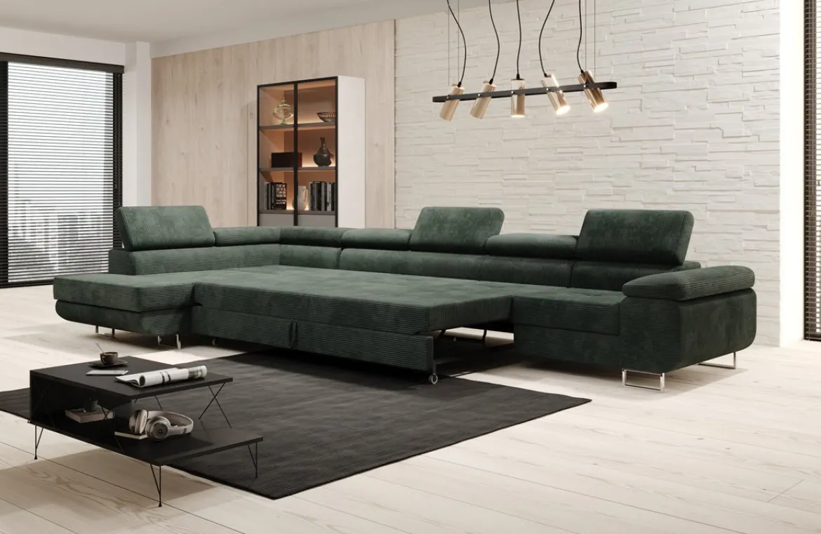 Designer Ecksofa Maxi mit Schlaf - und Klappfunktion in Cord