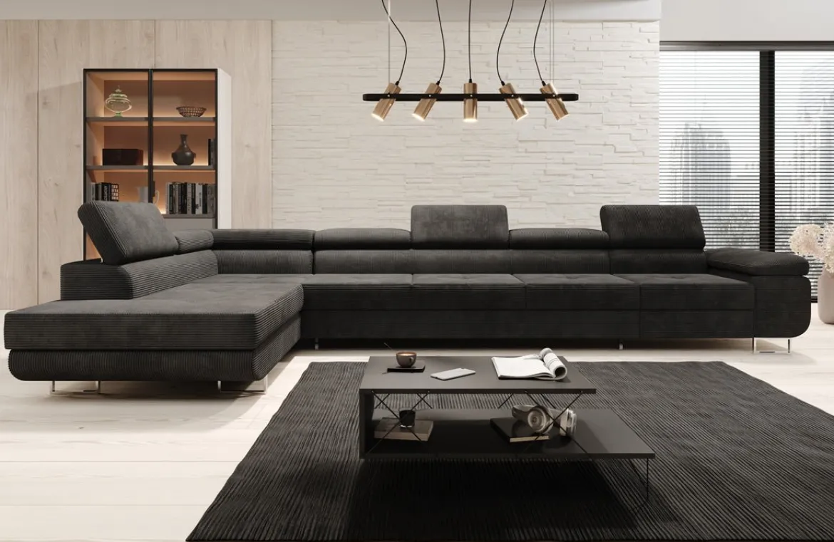 Designer Ecksofa Maxi mit Schlaf - und Klappfunktion in Cord