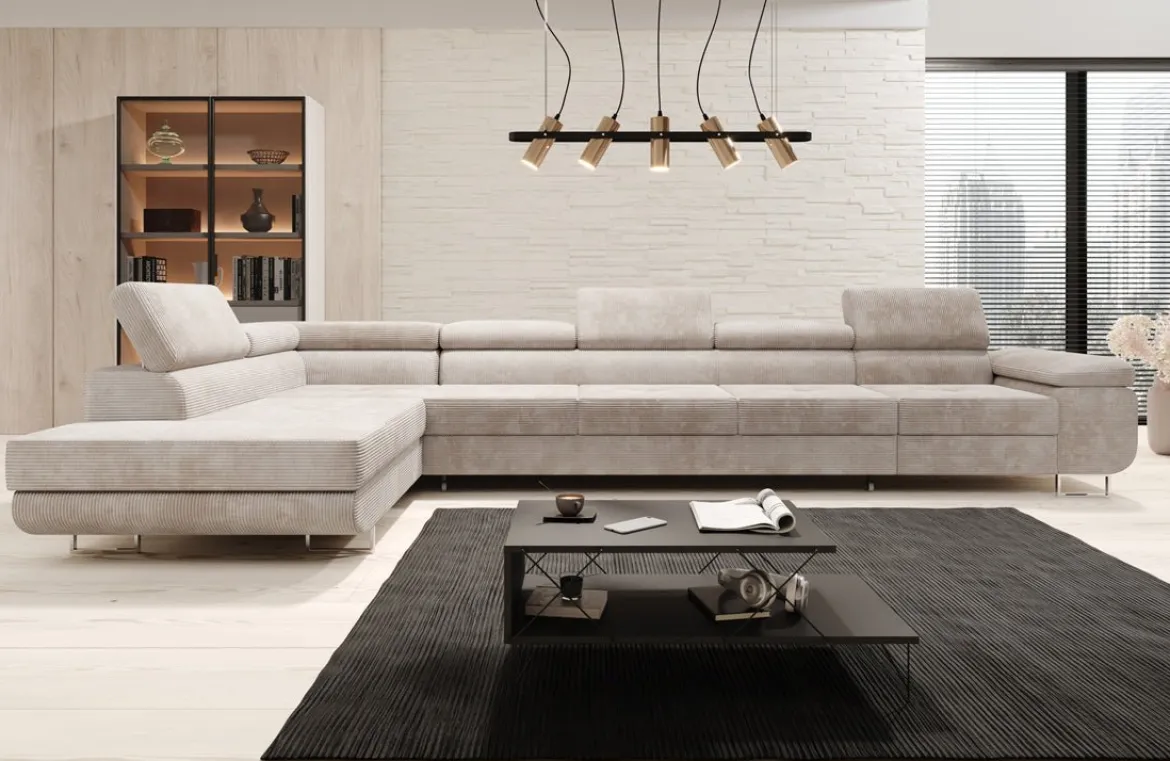 Designer Ecksofa Maxi mit Schlaf - und Klappfunktion in Cord