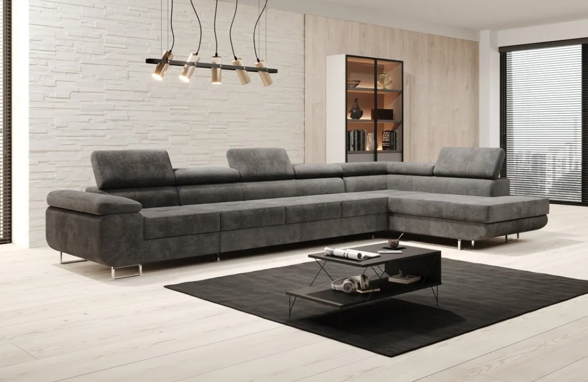 Designer Ecksofa Maxi mit Schlaf - und Klappfunktion in Cord