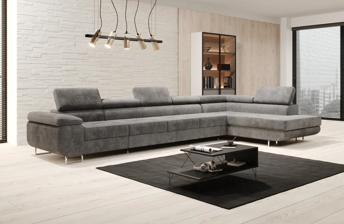 Designer Ecksofa Maxi mit Schlaf - und Klappfunktion in Cord