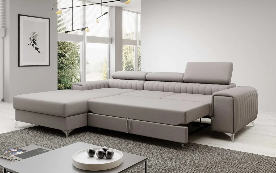 Designer Ecksofa Melinda mit Schlaf- und Klappfunktion
