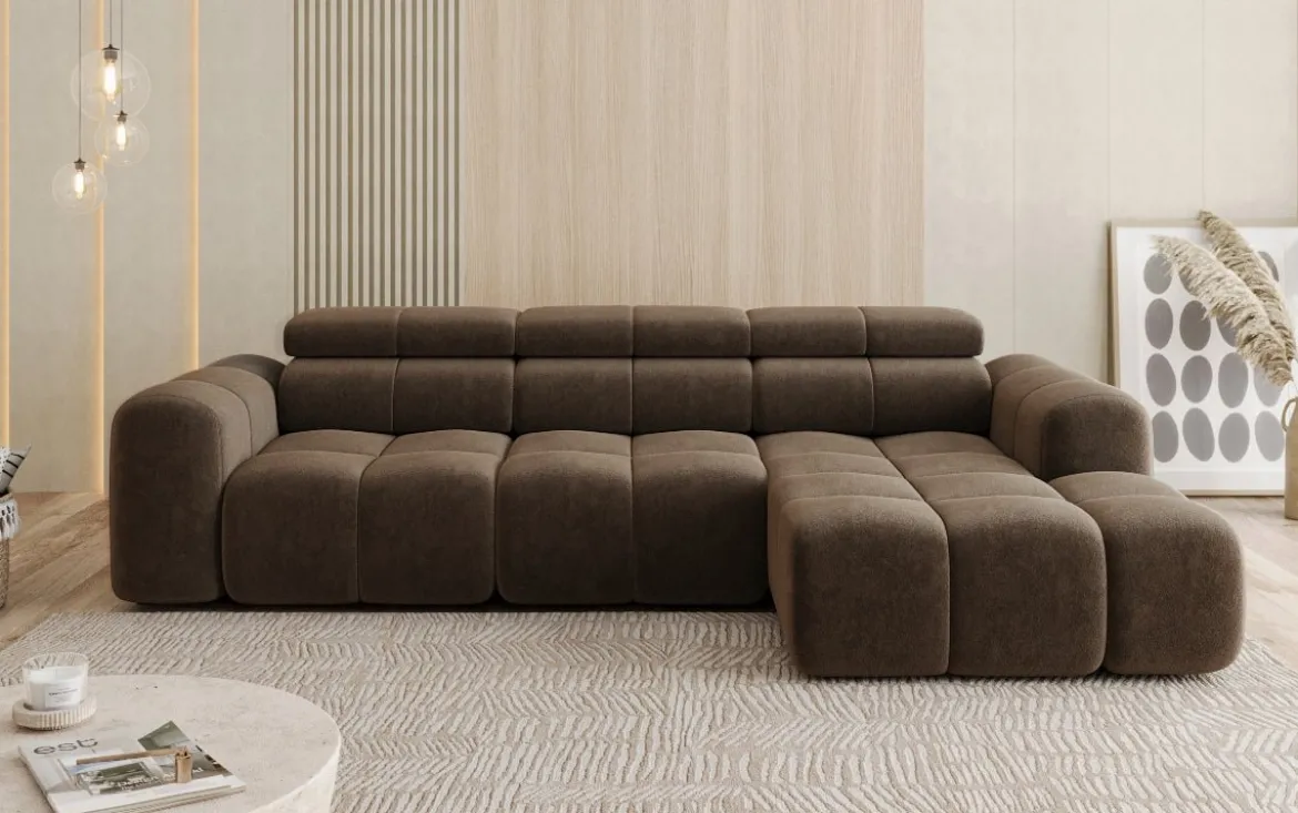 Designer Ecksofa Mia mit elektrischer Sitzerweiterung in Chenille