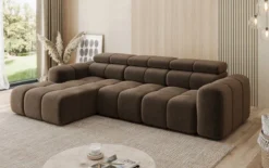 Designer Ecksofa Mia mit elektrischer Sitzerweiterung in Chenille
