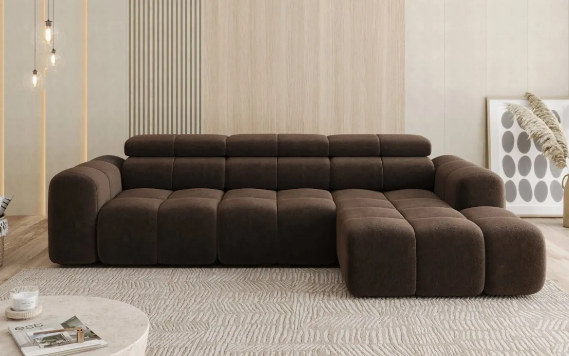 Designer Ecksofa Mia mit elektrischer Sitzerweiterung in Chenille