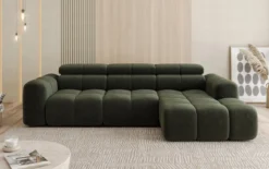 Designer Ecksofa Mia mit elektrischer Sitzerweiterung in Chenille