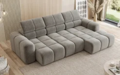 Designer Ecksofa Mia mit elektrischer Sitzerweiterung in Chenille