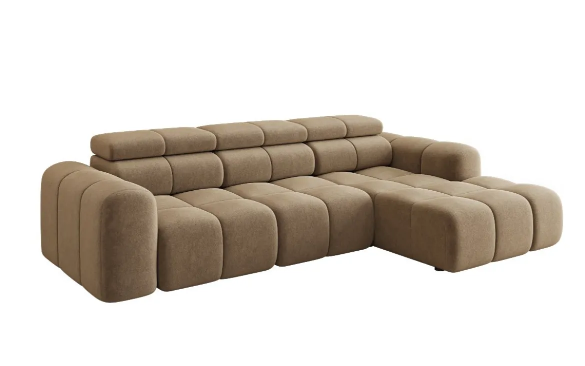Designer Ecksofa Mia mit elektrischer Sitzerweiterung in Chenille