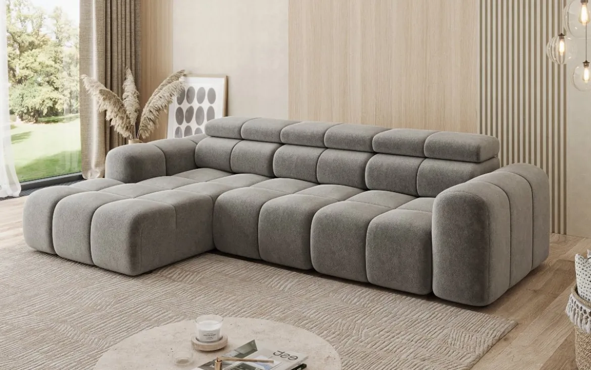 Designer Ecksofa Mia mit elektrischer Sitzerweiterung in Chenille