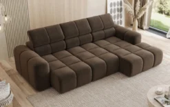 Designer Ecksofa Mia mit elektrischer Sitzerweiterung in Chenille