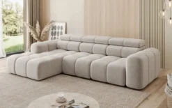 Designer Ecksofa Mia mit elektrischer Sitzerweiterung in Chenille