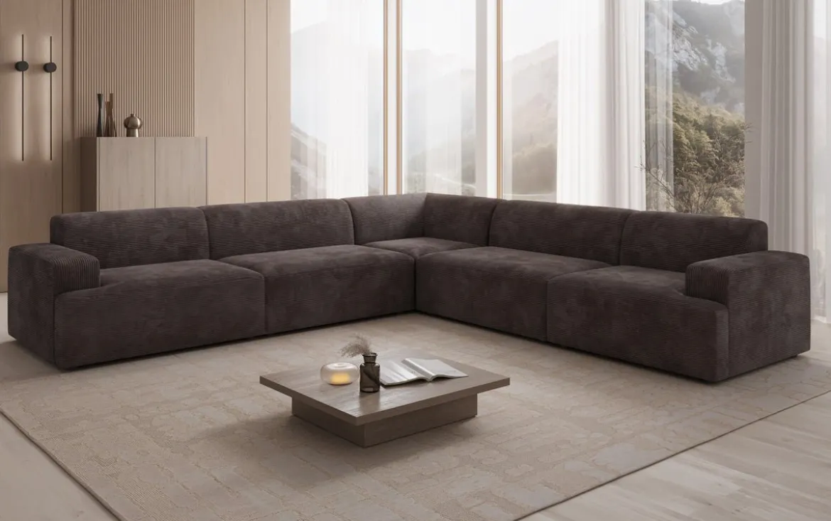 Designer Ecksofa Monza Wohnlandschaft XXL in Cord