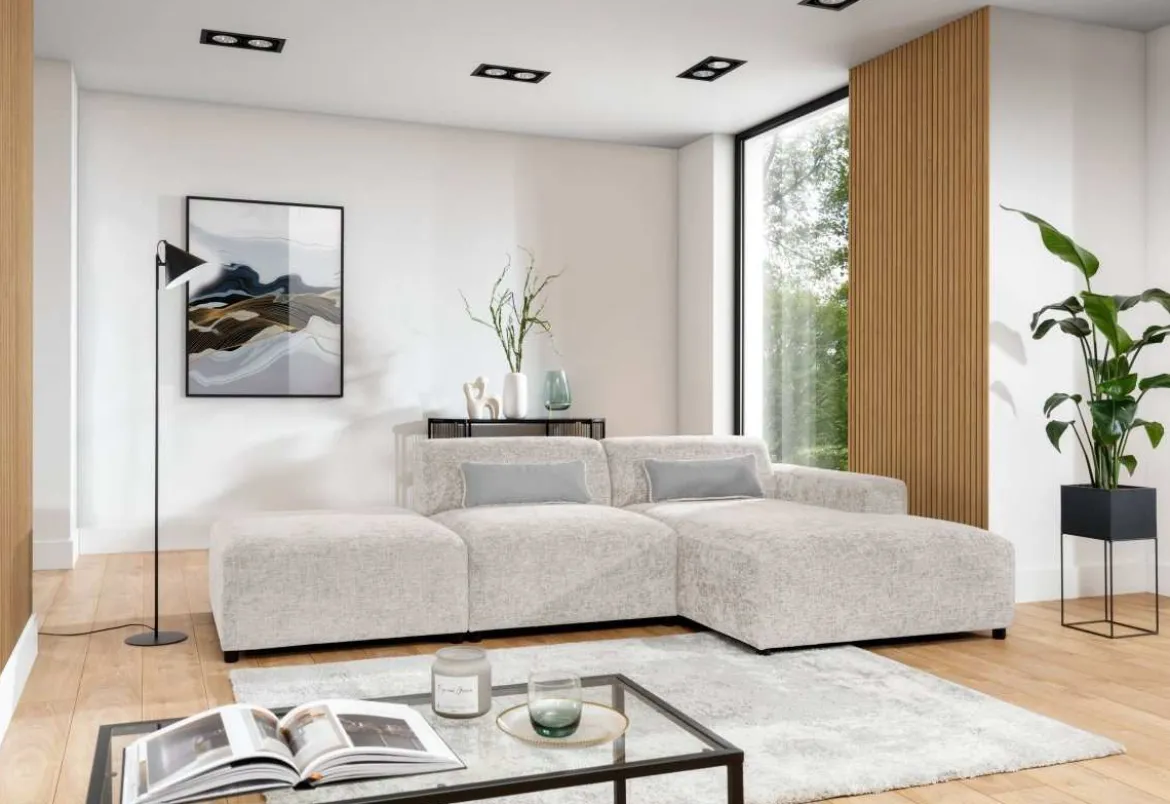 Designer Ecksofa Napoli inkl. Beistellhocker