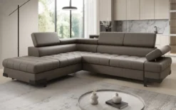 Designer Ecksofa Noelia mit Schlaffunktion und Stauraum in Echtleder