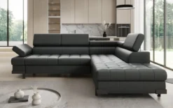 Designer Ecksofa Noelia mit Schlaffunktion und Stauraum in Echtleder
