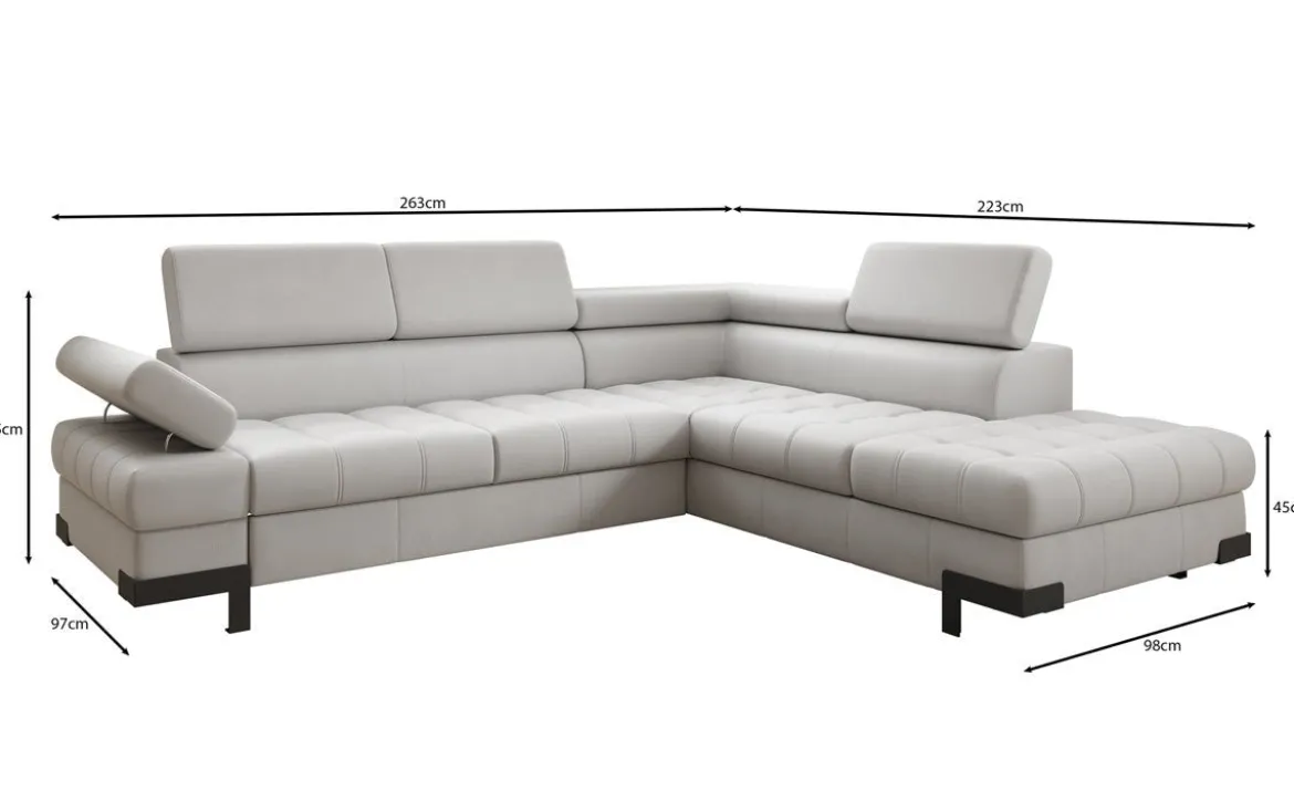 Designer Ecksofa Noelia mit Schlaffunktion und Stauraum in Echtleder