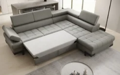 Designer Ecksofa Noelia mit Schlaffunktion und Stauraum in Echtleder