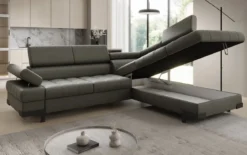 Designer Ecksofa Noelia mit Schlaffunktion und Stauraum in Echtleder