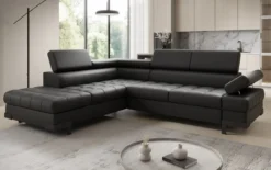 Designer Ecksofa Noelia mit Schlaffunktion und Stauraum in Echtleder