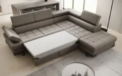 Designer Ecksofa Noelia mit Schlaffunktion und Stauraum in Echtleder
