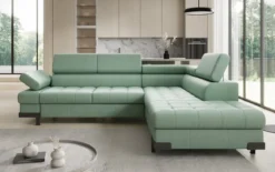 Designer Ecksofa Noelia mit Schlaffunktion und Stauraum in Echtleder