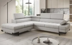 Designer Ecksofa Noelia mit Schlaffunktion und Stauraum in Echtleder