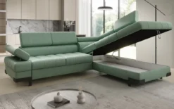 Designer Ecksofa Noelia mit Schlaffunktion und Stauraum in Echtleder