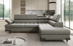 Designer Ecksofa Noelia mit Schlaffunktion und Stauraum in Echtleder